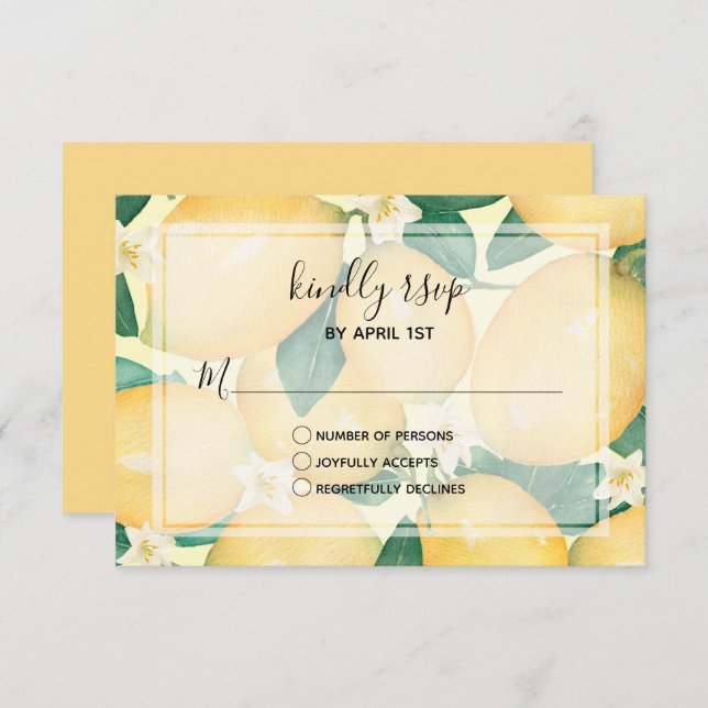 Watercolor Lemons Greenery Wedding RSVP Card (Front/Back)