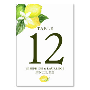 Watercolor Lemons Greenery Wedding Table Number