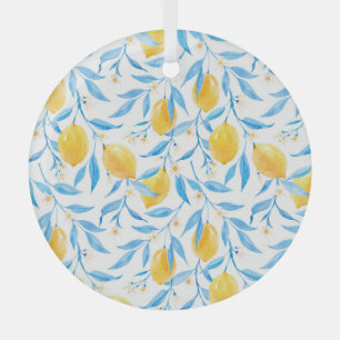 Watercolor lemons: hand-drawn pattern. glass tree decoration