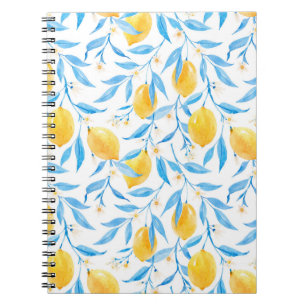 Watercolor lemons: hand-drawn pattern. notebook