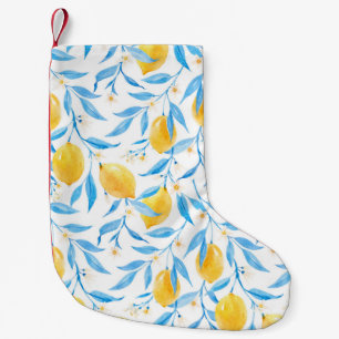 Watercolor lemons: hand-drawn pattern. small christmas stocking