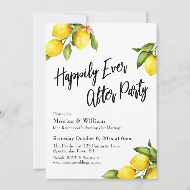 Watercolor Lemons Happily Ever After Party Invitation (Front)