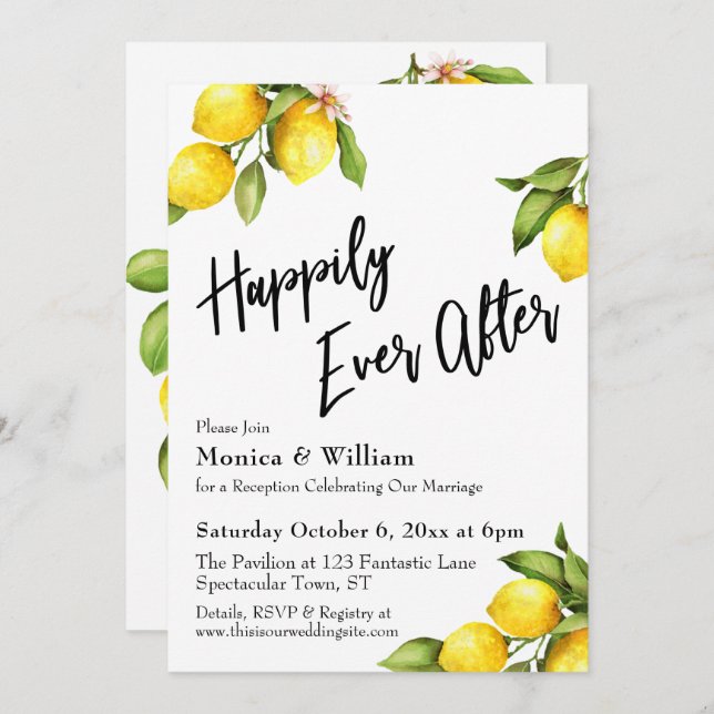 Watercolor Lemons Happily Ever After Typography Invitation (Front/Back)