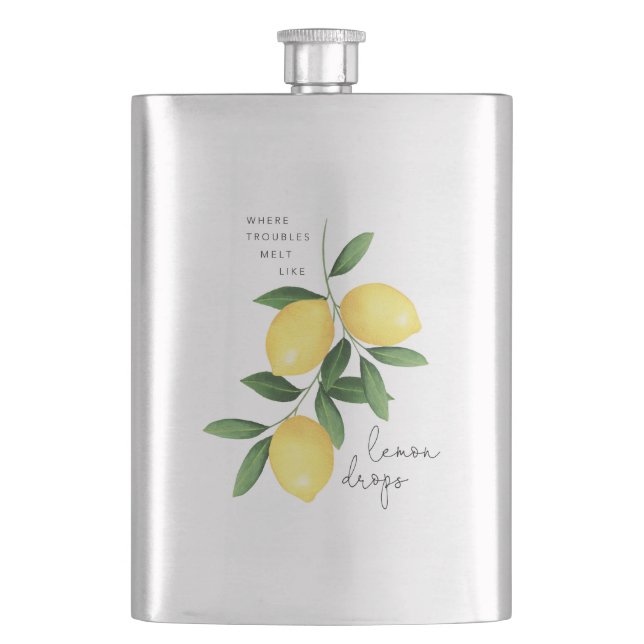 WATERCOLOR LEMONS HIP FLASK (Front)