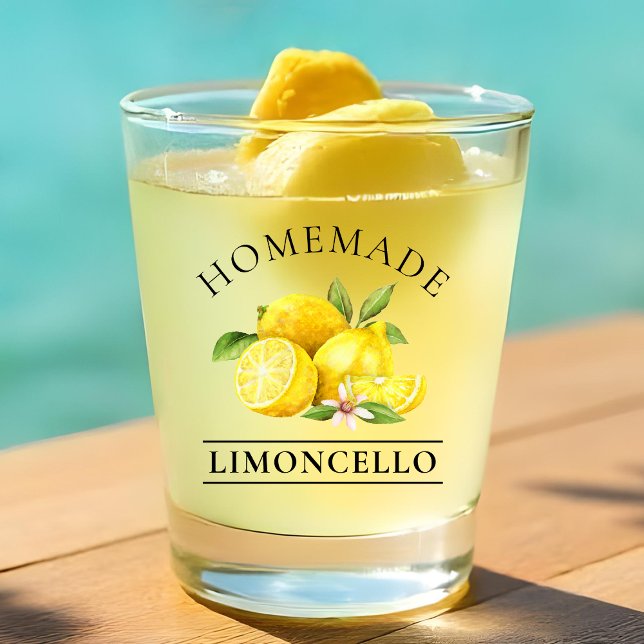 Watercolor Lemons Homemade Limoncello Shot Glass (Customize to change text size or text style.)