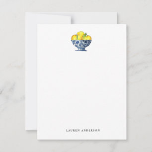 Watercolor Lemons in Blue and white bowl  Card