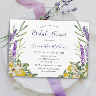 Watercolor Lemons & Lavender Floral Bridal Shower Invitation