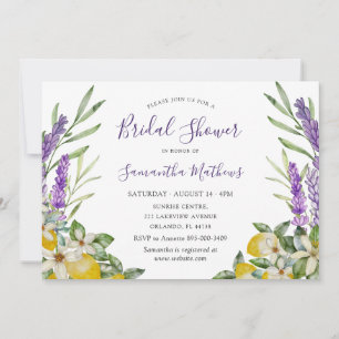 Watercolor Lemons & Lavender Floral Bridal Shower Invitation