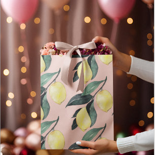 Watercolor Lemons & Leaves Yellow Seamless Pattern Large Gift Bag