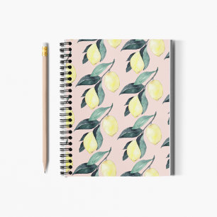 Watercolor Lemons & Leaves Yellow Seamless Pattern Notebook