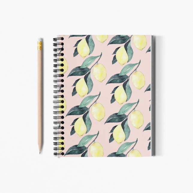 Watercolor Lemons & Leaves Yellow Seamless Pattern Notebook (Creator Uploaded)