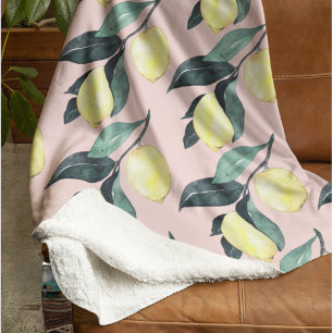 Watercolor Lemons & Leaves Yellow Seamless Pattern Sherpa Blanket
