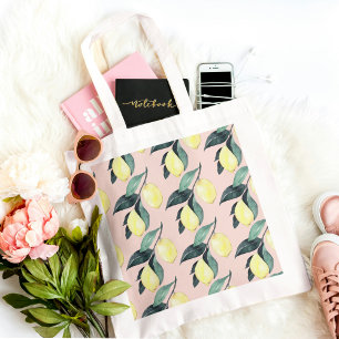 Watercolor Lemons & Leaves Yellow Seamless Pattern Tote Bag