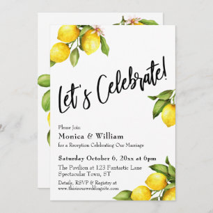 Watercolor Lemons Let's Celebrate Typography Invitation