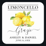 Watercolor Lemons Limoncello Wedding Grazie Square Sticker<br><div class="desc">Elegant Watercolor Lemons Homemade Limoncello Wedding Grazie Thank You Stickers</div>
