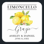 Watercolor Lemons Limoncello Wedding Grazie Square Sticker<br><div class="desc">Elegant Watercolor Lemons Homemade Limoncello Wedding Grazie Thank You Stickers</div>