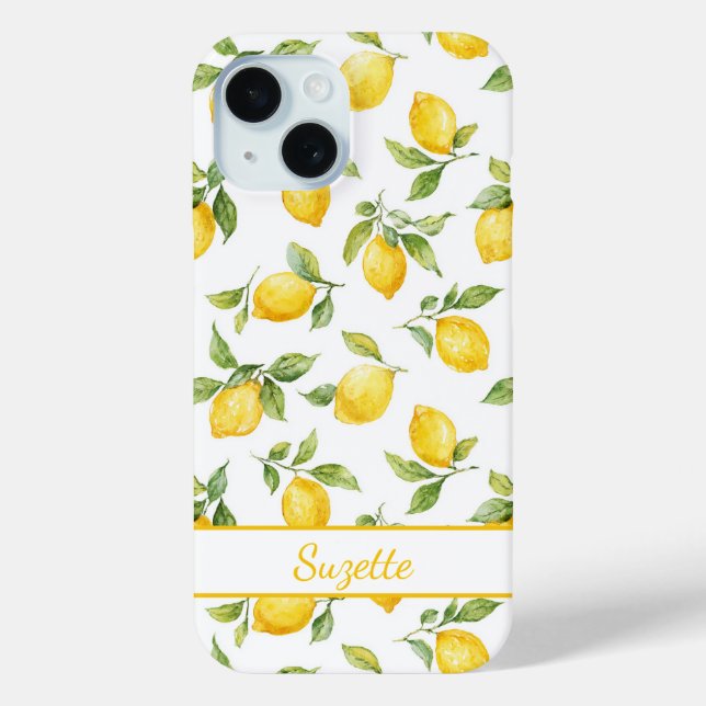 Watercolor Lemons Monogrammed Case-Mate iPhone Case (Back)