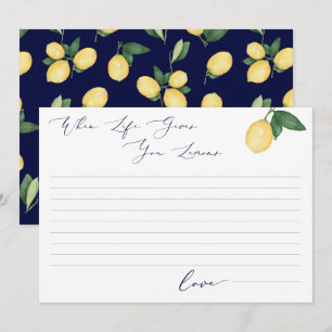 Watercolor Lemons & Navy Bridal Shower Advice Card
