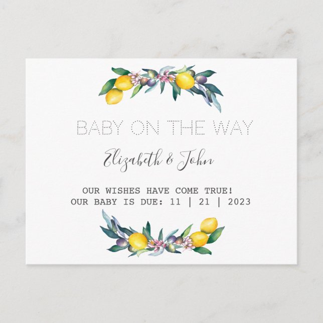 Watercolor Lemons Olives Announcement Postcard (Front)