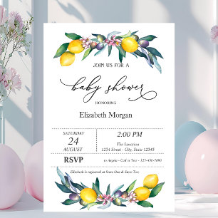 Watercolor Lemons Olives Baby Shower Invitation