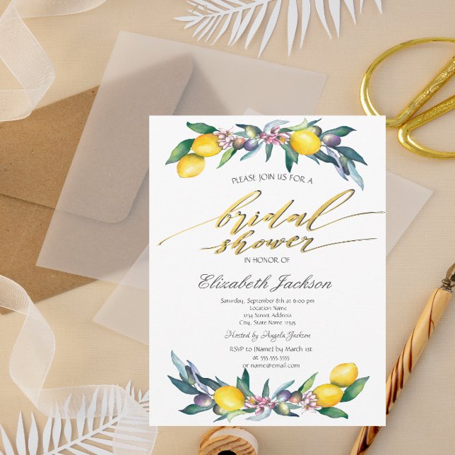 Watercolor Lemons Olives Bridal Shower  Invitation (Creator Uploaded)
