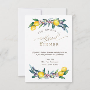 Watercolor Lemons Olives Rehearsal Dinner Invitation