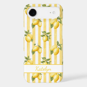 Watercolor Lemons On Yellow Stripes Monogrammed