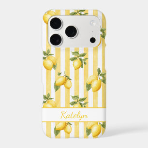 Watercolor Lemons On Yellow Stripes Monogrammed