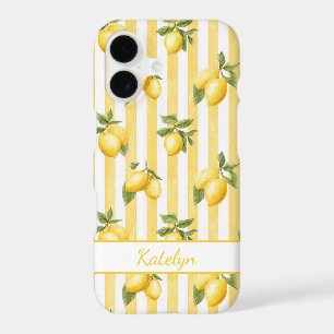 Watercolor Lemons On Yellow Stripes Monogrammed