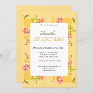Watercolor Lemons Orange Birthday  Invitation