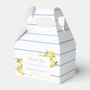 Watercolor Lemons Pale Blue Stripes Wedding Shower Favour Box