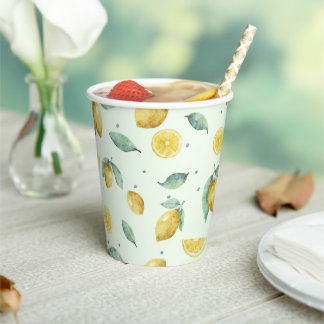 Watercolor Lemons  Paper Cups