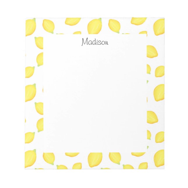 Watercolor Lemons Pattern 2 Notepad (Front)