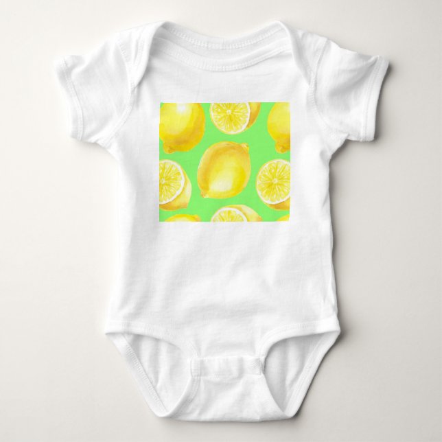 Watercolor lemons pattern baby bodysuit (Front)