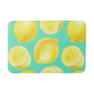 Watercolor lemons pattern bath mat