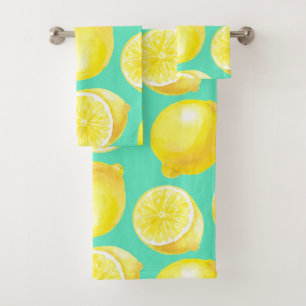 Watercolor lemons pattern bath towel set