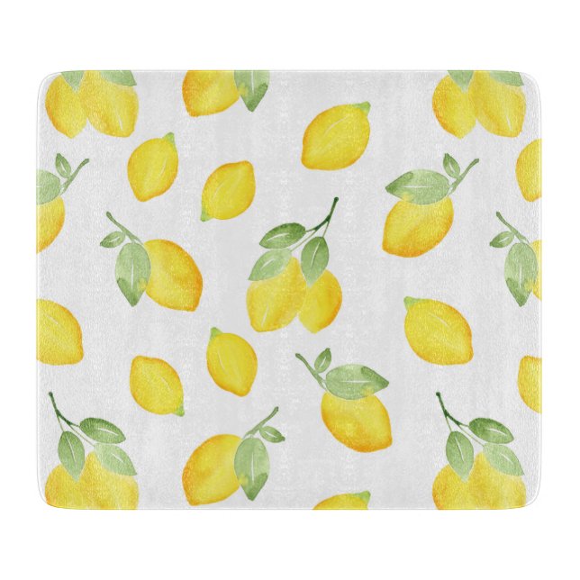 Watercolor Lemons Pattern Cutting Board (Front)