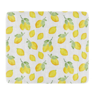 Watercolor Lemons Pattern Cutting Board