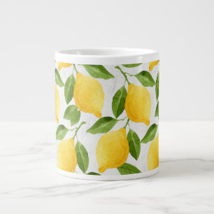 Watercolor lemons pattern large coffee mug