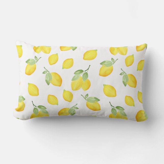 Watercolor Lemons Pattern Lumbar Cushion (Front)