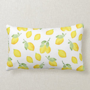 Watercolor Lemons Pattern Lumbar Cushion
