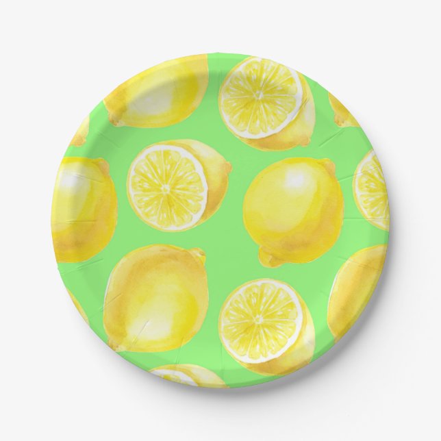 Watercolor lemons pattern paper plate (Front)