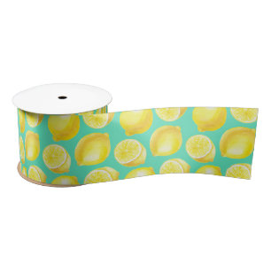 Watercolor lemons pattern satin ribbon