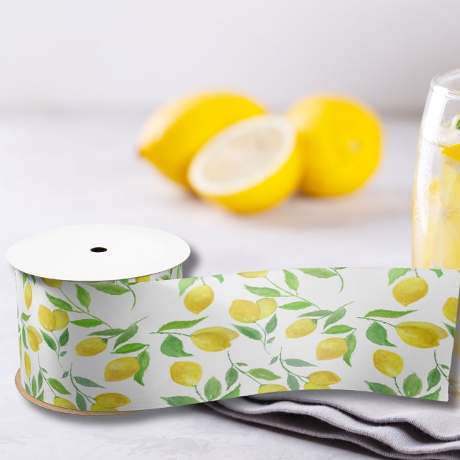 Watercolor Lemons Pattern Satin Ribbon (Creator Uploaded)