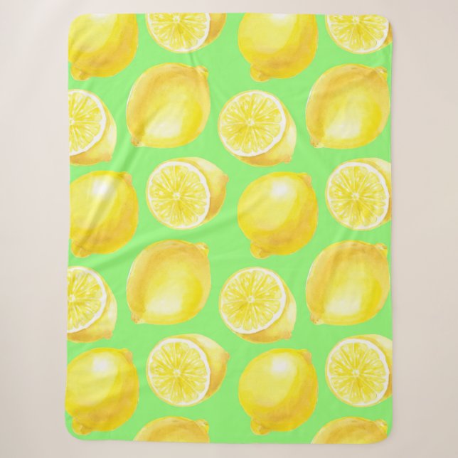 Watercolor lemons pattern sherpa blanket (Front)