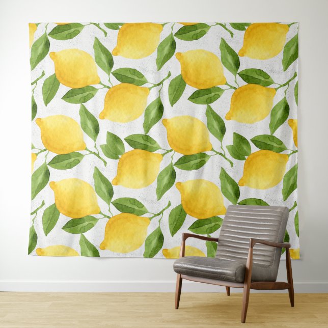 Watercolor lemons pattern tapestry (In Situ (Horizontal))