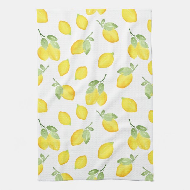 Watercolor Lemons Pattern Tea Towel (Vertical)