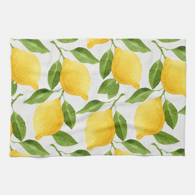 Watercolor lemons pattern tea towel (Horizontal)