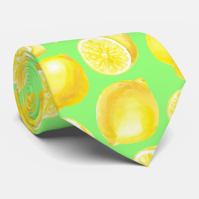 Watercolor lemons pattern tie (Rolled)