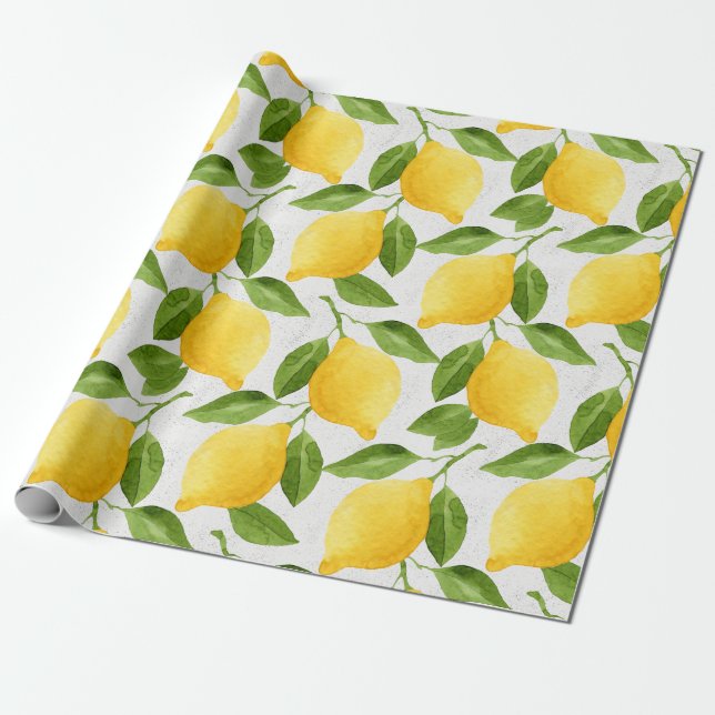 Watercolor lemons pattern wrapping paper (Unrolled)